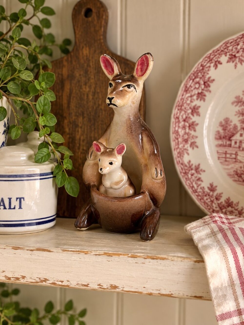 Vintage Kangaroo & Joey Ceramic Salt & Pepper Shakers – 5" Figural Set